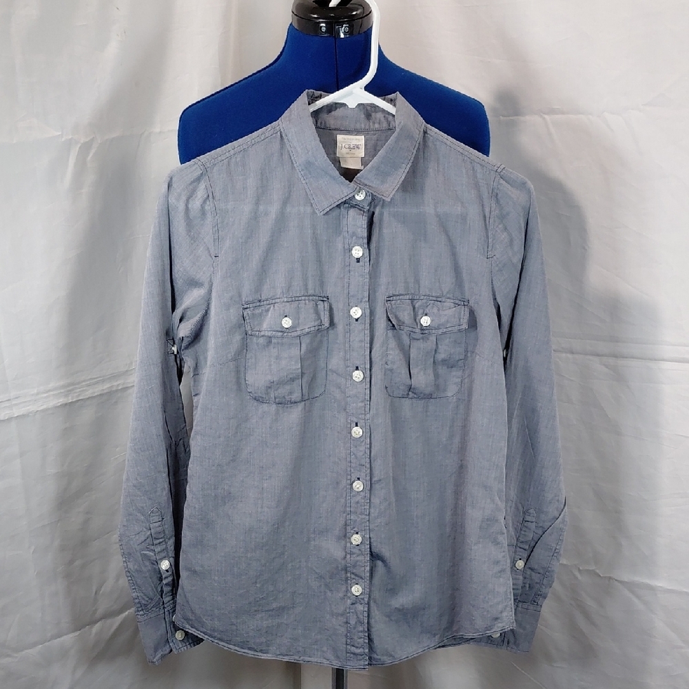 J. Crew Women's Blue Button-Down Shirt 100% Cotton